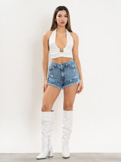 a- Short Azul desflecado con roturas (Eden)